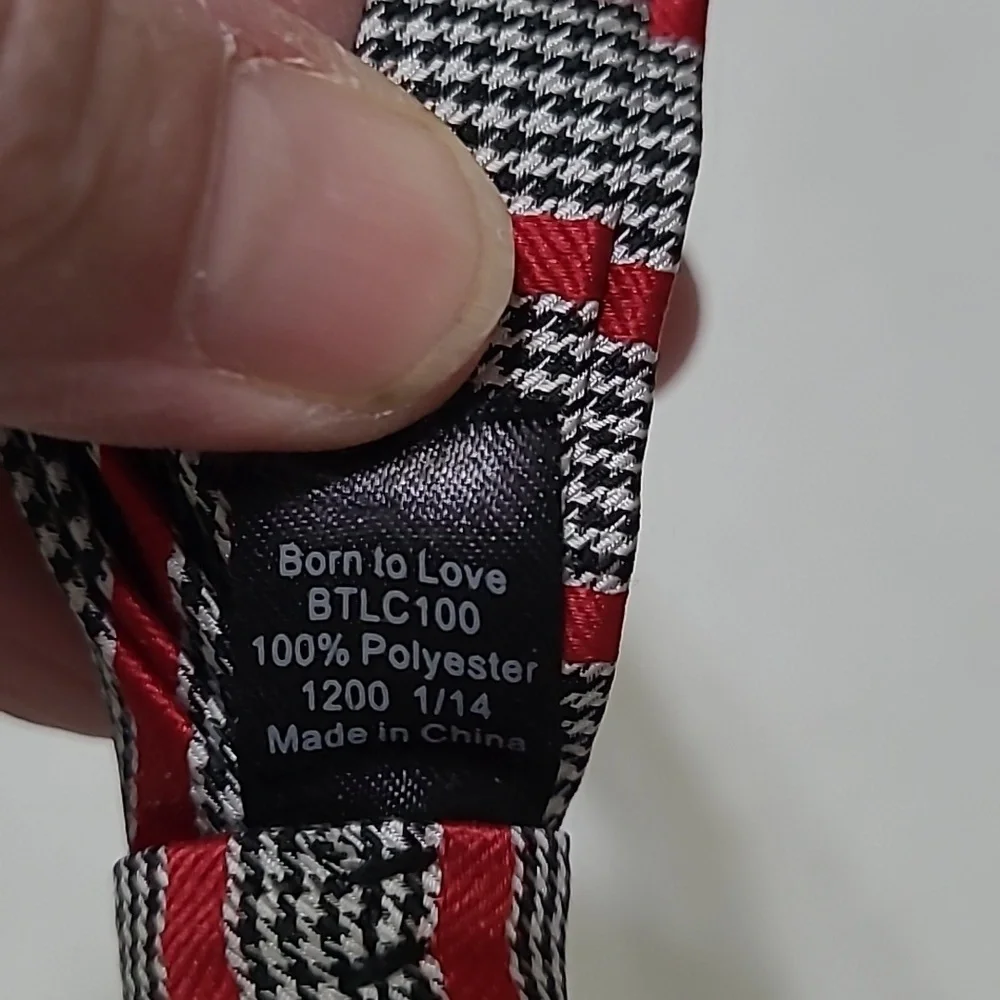 Born to Love Black & White Houndstooth with Red Stripes Bow Tie